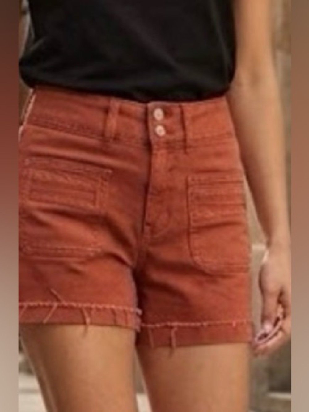 Vigoss Rust Red High-Rise Denim Shorts